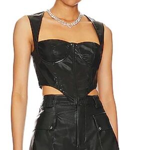 Super down Black Leather Women's Corset Top